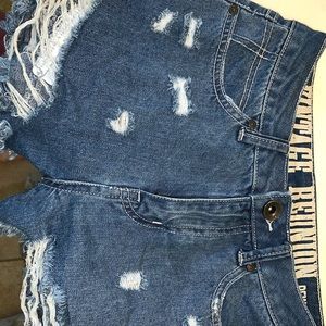 Distressed jean shorts